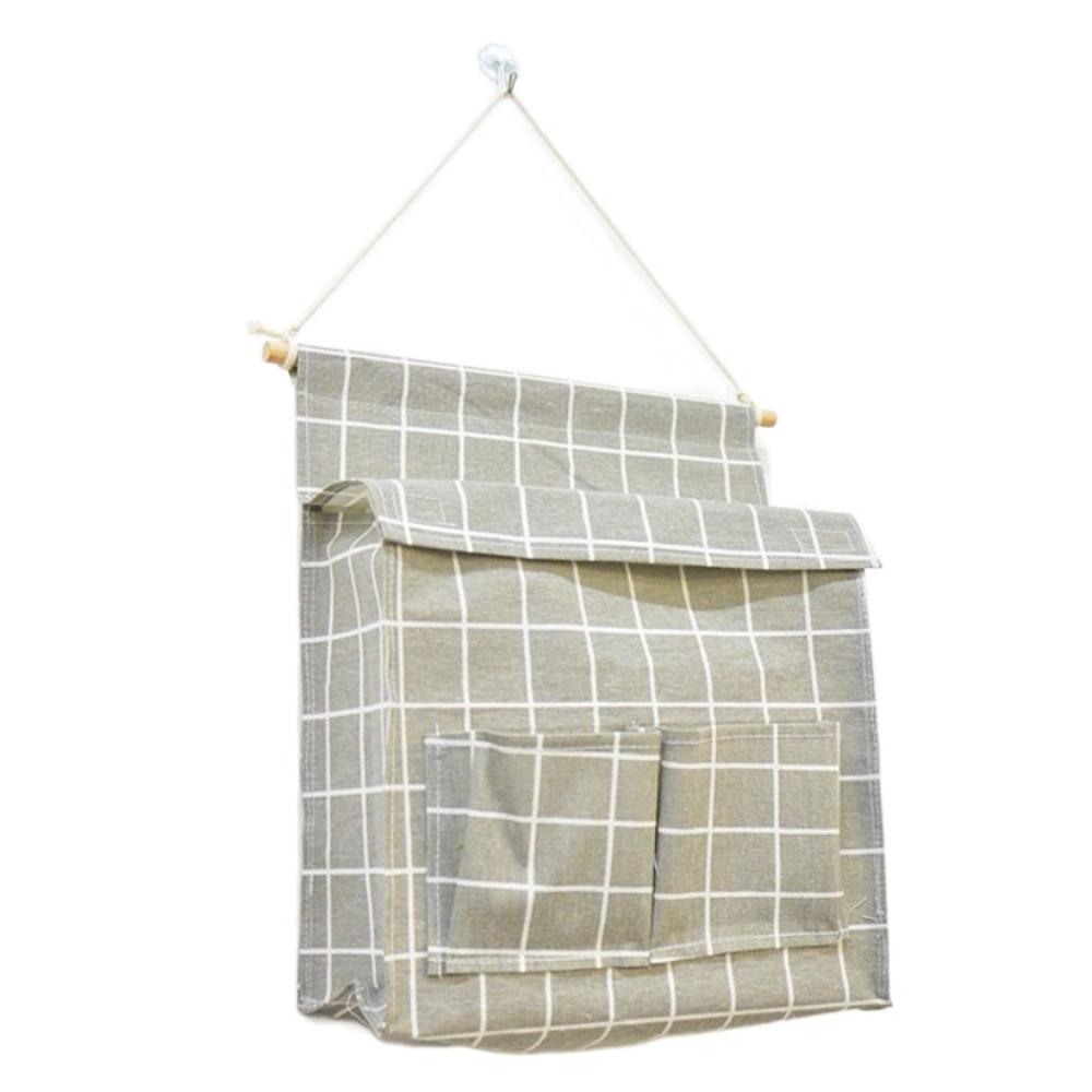 Клетчатые карманы для хранения мелочей, настенный прикроватный органайзер, настенная подвесная сумка, прикроватный серый