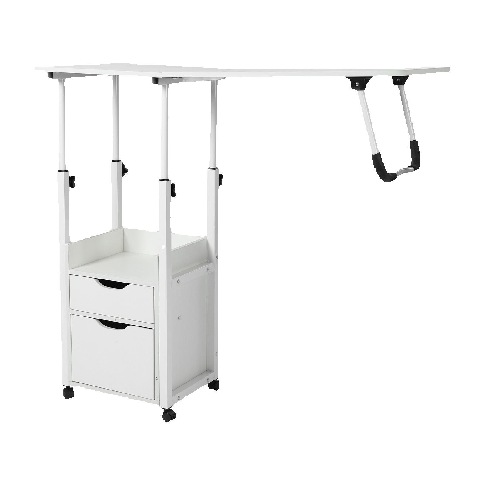 Прикроватный столик на колесиках, Передвижной прикроватный столик, Регулируемый по высоте прикроватный стол, Передвижной и фиксируемый для спален, общежитий белый