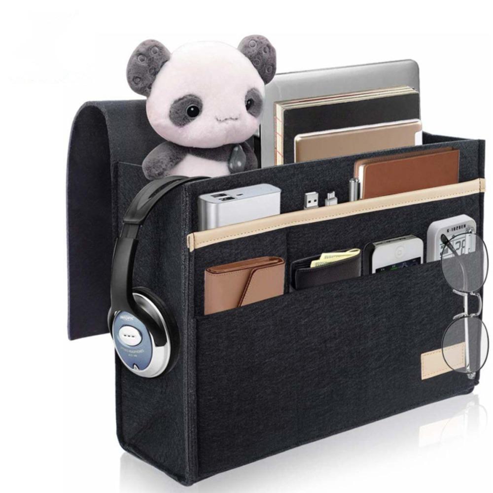 Подвесной прикроватный органайзер с несколькими карманами, экономящий место, держатель для пульта и салфеток, кровать чёрный