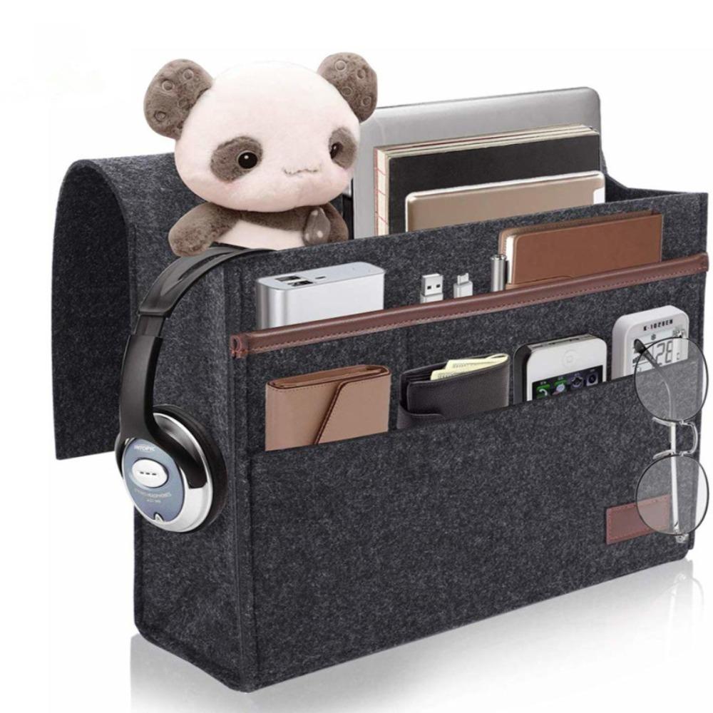 Фетровый прикроватный подвесной органайзер для хранения, экономящий место, с несколькими карманами, прикроватный подвесной органайзер, большая вместимость, прикроватный ящик для хранения, кровать темно серый